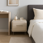 Contemporary Scandinavian Soft Beige 2-Drawer Storage Nightstand - Rounded Corner Design Clear Acrylic Legs Bedside Table For Bedroom Lumendat