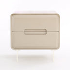 Contemporary Scandinavian Soft Beige 2-Drawer Storage Nightstand - Rounded Corner Design Clear Acrylic Legs Bedside Table For Bedroom Lumendat
