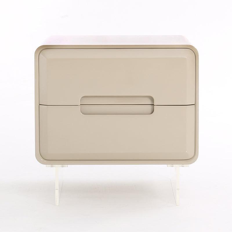 Contemporary Scandinavian Soft Beige 2-Drawer Storage Nightstand - Rounded Corner Design Clear Acrylic Legs Bedside Table For Bedroom Lumendat