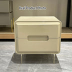 Contemporary Scandinavian Soft Beige 2-Drawer Storage Nightstand - Rounded Corner Design Clear Acrylic Legs Bedside Table For Bedroom Lumendat