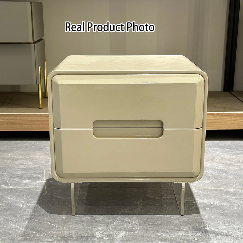 Contemporary Scandinavian Soft Beige 2-Drawer Storage Nightstand - Rounded Corner Design Clear Acrylic Legs Bedside Table For Bedroom Lumendat