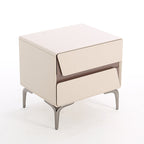 Modern Luxury Beige 2-Drawer Storage Nightstand - Two-Tone Panel Design Geometric Bedside Table For Bedroom Lumendat