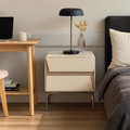 Modern Luxury Beige 2-Drawer Storage Nightstand - Two-Tone Panel Design Geometric Bedside Table For Bedroom Lumendat