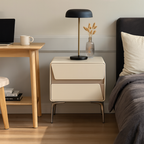Modern Luxury Beige 2-Drawer Storage Nightstand - Two-Tone Panel Design Geometric Bedside Table For Bedroom Lumendat