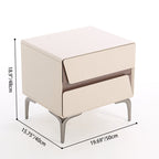 Modern Luxury Beige 2-Drawer Storage Nightstand - Two-Tone Panel Design Geometric Bedside Table For Bedroom Lumendat
