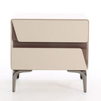 Modern Luxury Beige 2-Drawer Storage Nightstand - Two-Tone Panel Design Geometric Bedside Table For Bedroom Lumendat