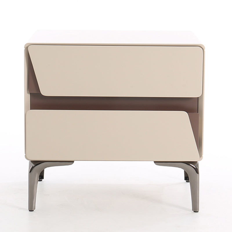 Modern Luxury Beige 2-Drawer Storage Nightstand - Two-Tone Panel Design Geometric Bedside Table For Bedroom Lumendat