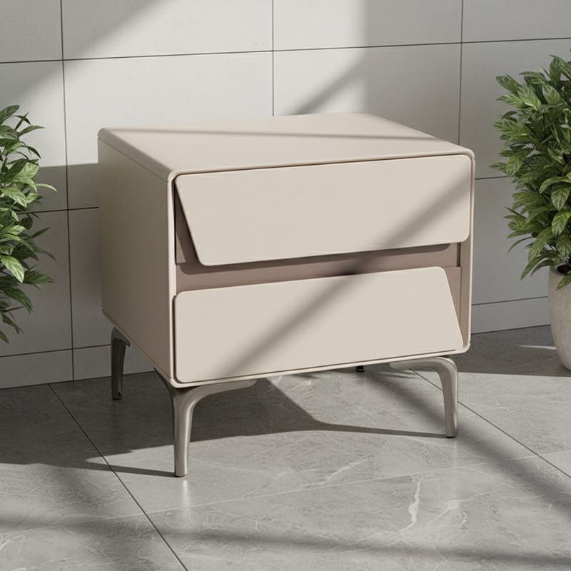 Modern Luxury Beige 2-Drawer Storage Nightstand - Two-Tone Panel Design Geometric Bedside Table For Bedroom Lumendat