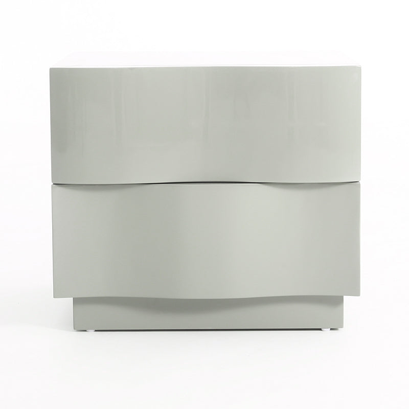 Contemporary Scandinavian Greige 2-Drawer Storage Nightstand - 3D Wave Pattern Drawers Bedside Table For Bedroom Lumendat