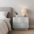 Contemporary Scandinavian Greige 2-Drawer Storage Nightstand - 3D Wave Pattern Drawers Bedside Table For Bedroom Lumendat