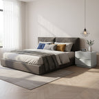 Contemporary Scandinavian Greige 2-Drawer Storage Nightstand - 3D Wave Pattern Drawers Bedside Table For Bedroom Lumendat