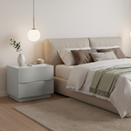 Contemporary Scandinavian Greige 2-Drawer Storage Nightstand - 3D Wave Pattern Drawers Bedside Table For Bedroom Lumendat
