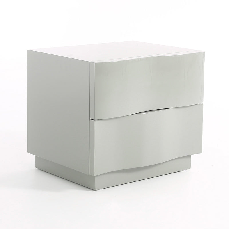 Contemporary Scandinavian Greige 2-Drawer Storage Nightstand - 3D Wave Pattern Drawers Bedside Table For Bedroom Lumendat