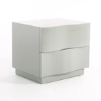 Contemporary Scandinavian Greige 2-Drawer Storage Nightstand - 3D Wave Pattern Drawers Bedside Table For Bedroom Lumendat