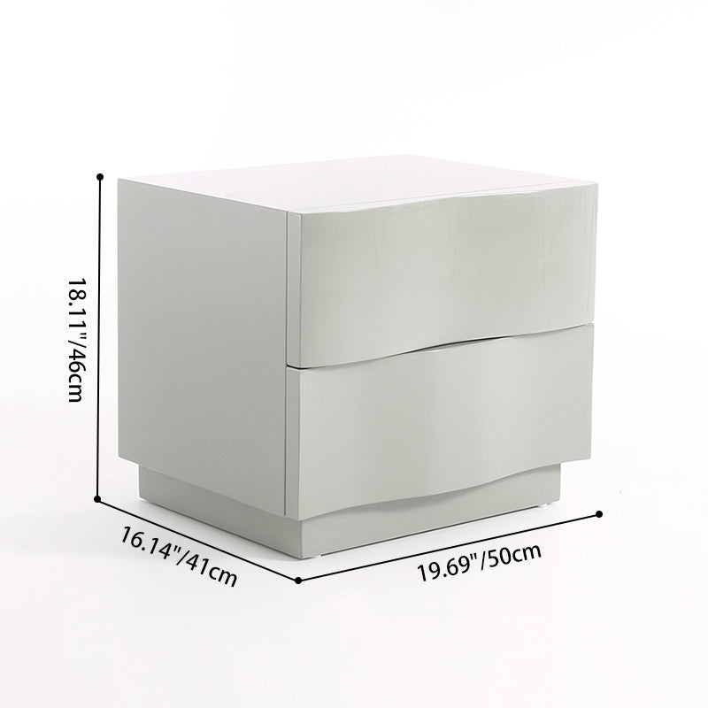 Contemporary Scandinavian Greige 2-Drawer Storage Nightstand - 3D Wave Pattern Drawers Bedside Table For Bedroom Lumendat