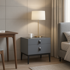 Modern Luxury Square Morandi Grey 2-Drawer Storage Nightstand - Minimalist Elegance Bedside Table For Bedroom Lumendat
