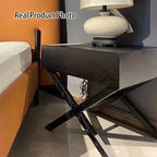 Modern Minimalist 1-Drawer Storage Nightstand - X-Shaped Iron Legs Bedside Table For Bedroom Lumendat