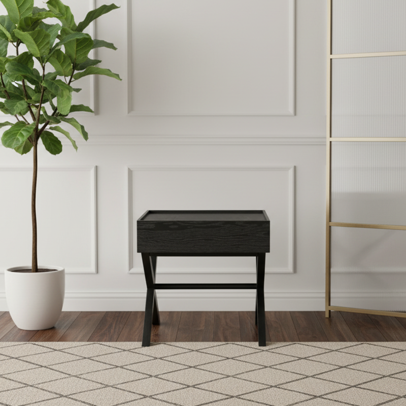 Modern Minimalist 1-Drawer Storage Nightstand - X-Shaped Iron Legs Bedside Table For Bedroom Lumendat