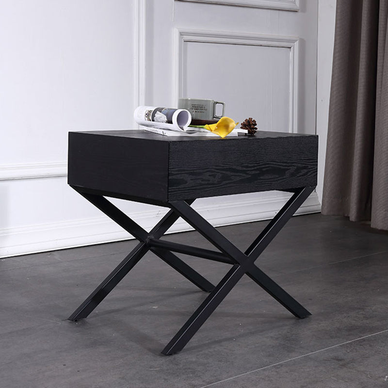 Modern Minimalist 1-Drawer Storage Nightstand - X-Shaped Iron Legs Bedside Table For Bedroom Lumendat