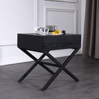 Modern Minimalist 1-Drawer Storage Nightstand - X-Shaped Iron Legs Bedside Table For Bedroom Lumendat
