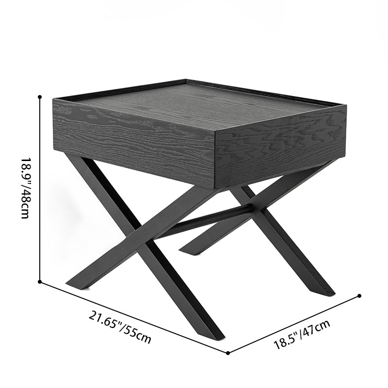 Modern Minimalist 1-Drawer Storage Nightstand - X-Shaped Iron Legs Bedside Table For Bedroom Lumendat