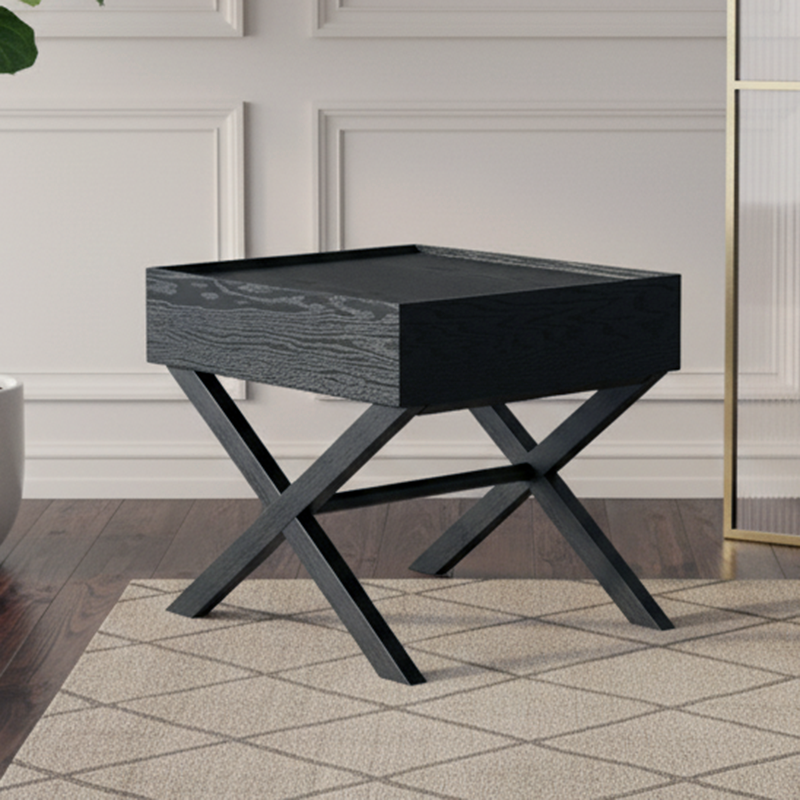 Modern Minimalist 1-Drawer Storage Nightstand - X-Shaped Iron Legs Bedside Table For Bedroom Lumendat