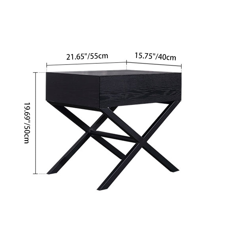 Modern Minimalist 1-Drawer Storage Nightstand - X-Shaped Iron Legs Bedside Table For Bedroom Lumendat