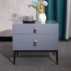 Modern Luxury Square Morandi Grey 2-Drawer Storage Nightstand - Minimalist Elegance Bedside Table For Bedroom Lumendat