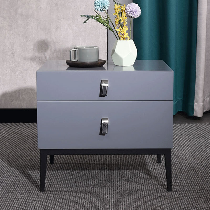 Modern Luxury Square Morandi Grey 2-Drawer Storage Nightstand - Minimalist Elegance Bedside Table For Bedroom Lumendat