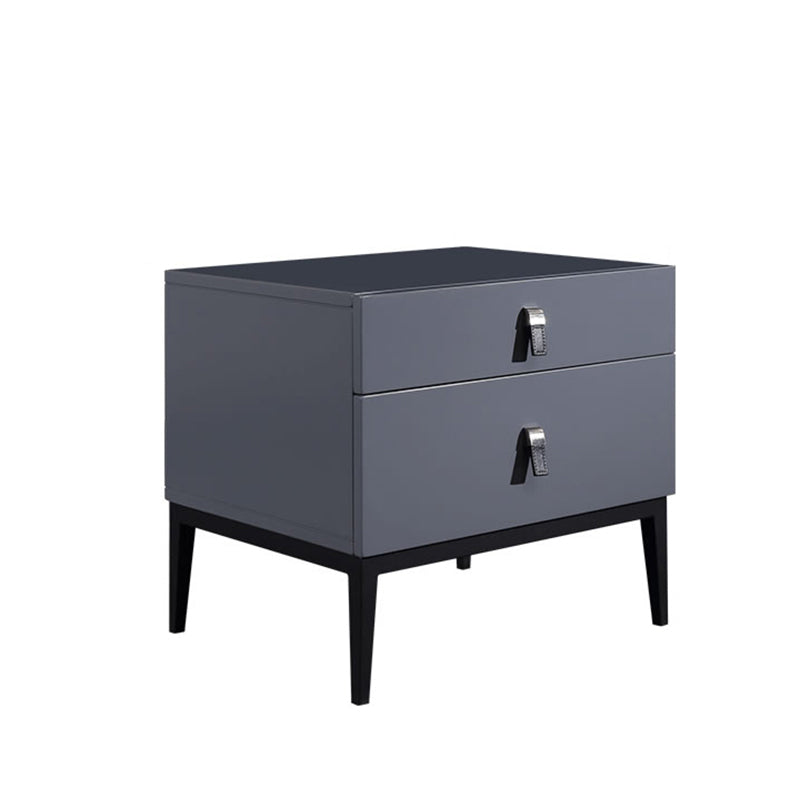 Modern Luxury Square Morandi Grey 2-Drawer Storage Nightstand - Minimalist Elegance Bedside Table For Bedroom Lumendat