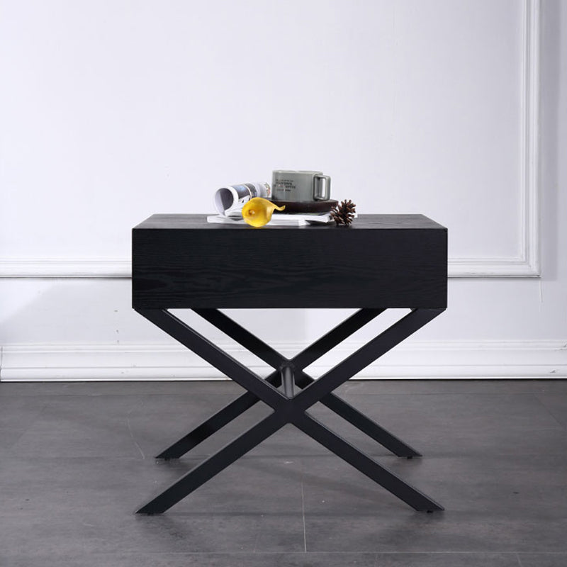 Modern Minimalist 1-Drawer Storage Nightstand - X-Shaped Iron Legs Bedside Table For Bedroom Lumendat