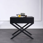 Modern Minimalist 1-Drawer Storage Nightstand - X-Shaped Iron Legs Bedside Table For Bedroom Lumendat