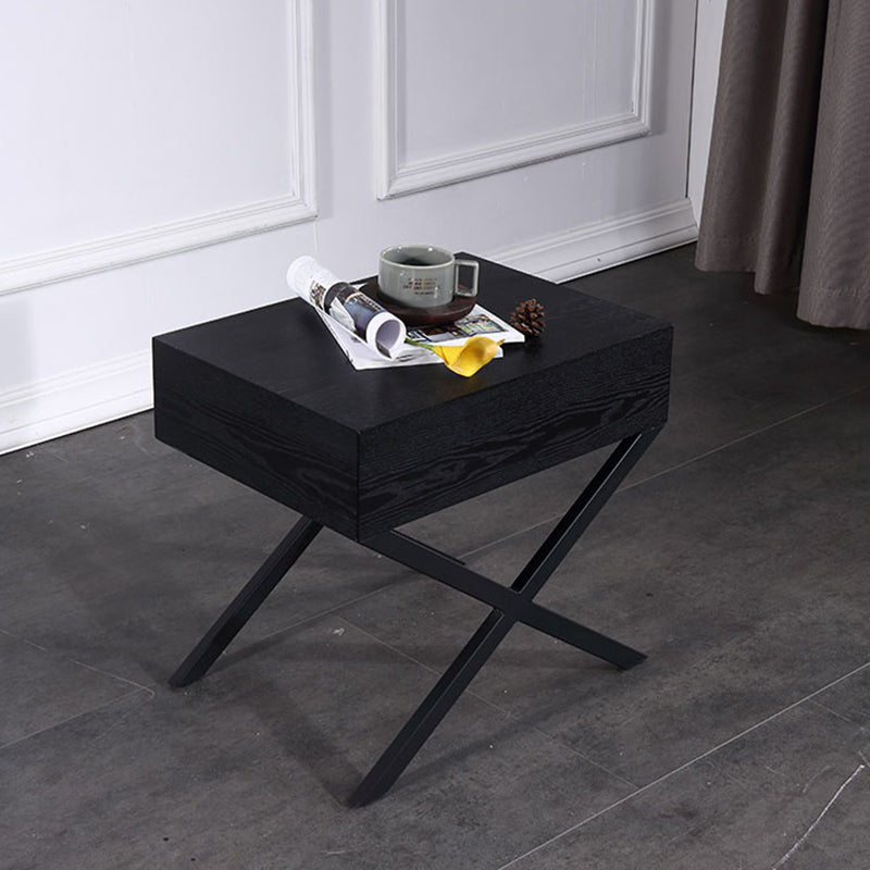 Modern Minimalist 1-Drawer Storage Nightstand - X-Shaped Iron Legs Bedside Table For Bedroom Lumendat