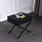 Modern Minimalist 1-Drawer Storage Nightstand - X-Shaped Iron Legs Bedside Table For Bedroom Lumendat