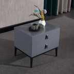 Modern Luxury Square Morandi Grey 2-Drawer Storage Nightstand - Minimalist Elegance Bedside Table For Bedroom Lumendat