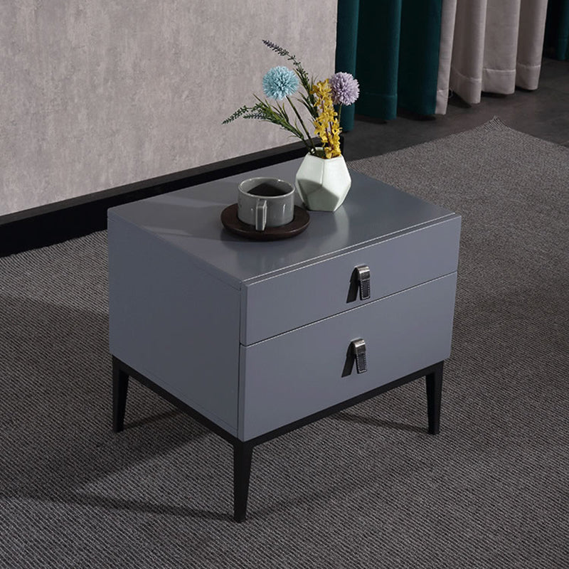 Modern Luxury Square Morandi Grey 2-Drawer Storage Nightstand - Minimalist Elegance Bedside Table For Bedroom Lumendat