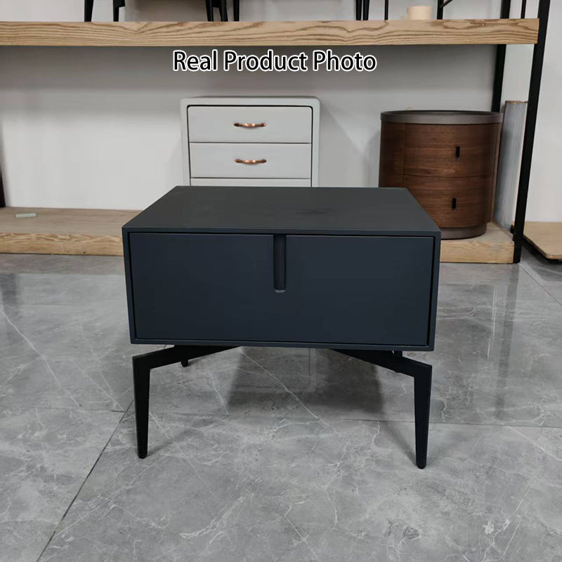 Modern Minimalist Square Dark Gray 1-Drawer Storage Nightstand For Bedroom Lumendat
