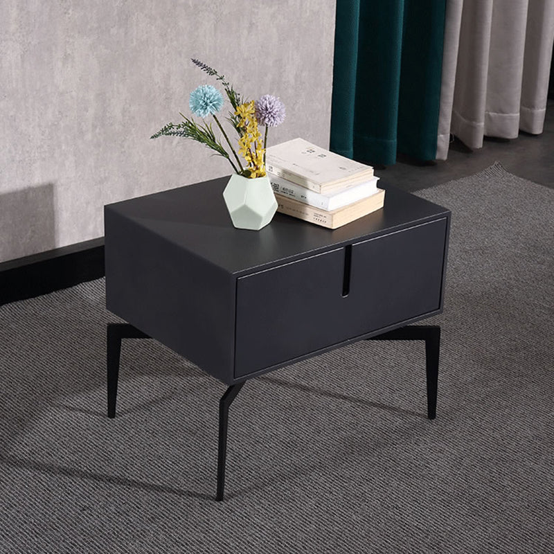 Modern Minimalist Square Dark Gray 1-Drawer Storage Nightstand For Bedroom Lumendat