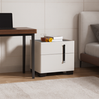 Contemporary Scandinavian Square Beige 2-Drawer Storage Nightstand - Minimalist Bedside Table For Bedroom Lumendat