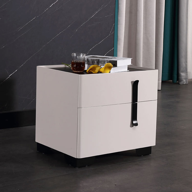 Contemporary Scandinavian Square Beige 2-Drawer Storage Nightstand - Minimalist Bedside Table For Bedroom Lumendat