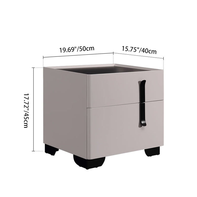 Contemporary Scandinavian Square Beige 2-Drawer Storage Nightstand - Minimalist Bedside Table For Bedroom Lumendat