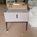 Contemporary Scandinavian Bedside Table - Square Beige 1-Drawer Storage Nightstand For Bedroom Lumendat