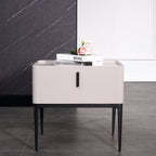 Contemporary Scandinavian Bedside Table - Square Beige 1-Drawer Storage Nightstand For Bedroom Lumendat