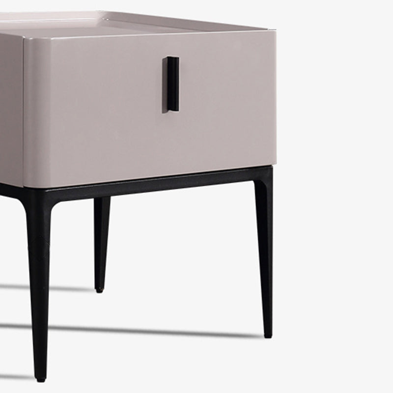 Contemporary Scandinavian Bedside Table - Square Beige 1-Drawer Storage Nightstand For Bedroom Lumendat