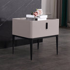 Contemporary Scandinavian Bedside Table - Square Beige 1-Drawer Storage Nightstand For Bedroom Lumendat