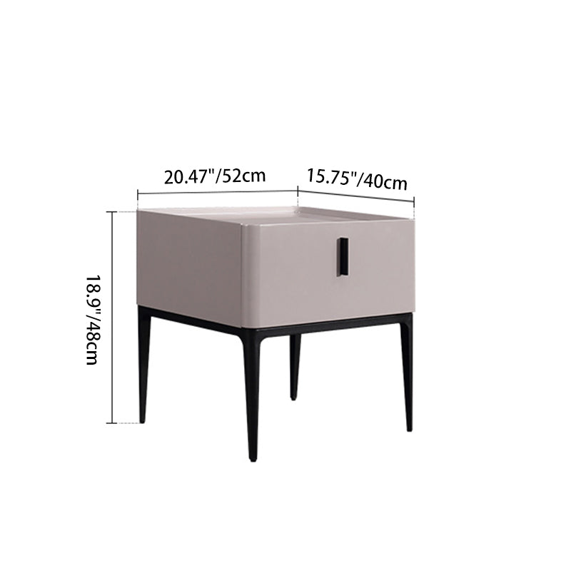 Contemporary Scandinavian Bedside Table - Square Beige 1-Drawer Storage Nightstand For Bedroom Lumendat