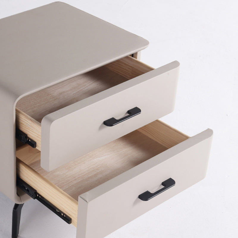 Modern Minimalist Light Beige 2-Drawer Storage Nightstand - Faux Leather Bedside Table For Bedroom Lumendat