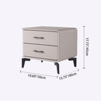 Modern Minimalist Light Beige 2-Drawer Storage Nightstand - Faux Leather Bedside Table For Bedroom Lumendat