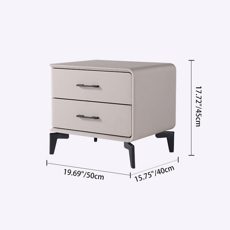 Modern Minimalist Light Beige 2-Drawer Storage Nightstand - Faux Leather Bedside Table For Bedroom Lumendat