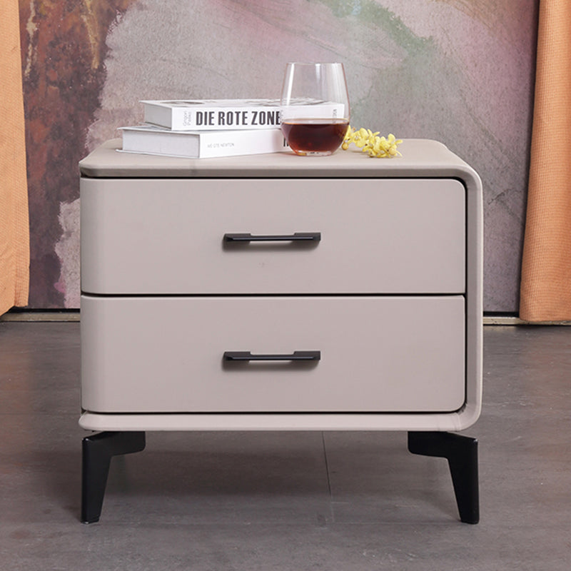 Modern Minimalist Light Beige 2-Drawer Storage Nightstand - Faux Leather Bedside Table For Bedroom Lumendat